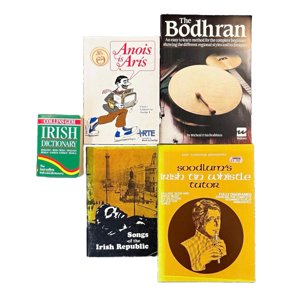 Vtg Irish Music Language Lot Tin Whistle Bodhran Tutor Book Songs Dictionary